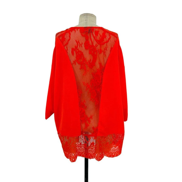City Chic Neon Orange Open Front Lace Inset Kimono Plus Size 14 - Picture 7 of 10